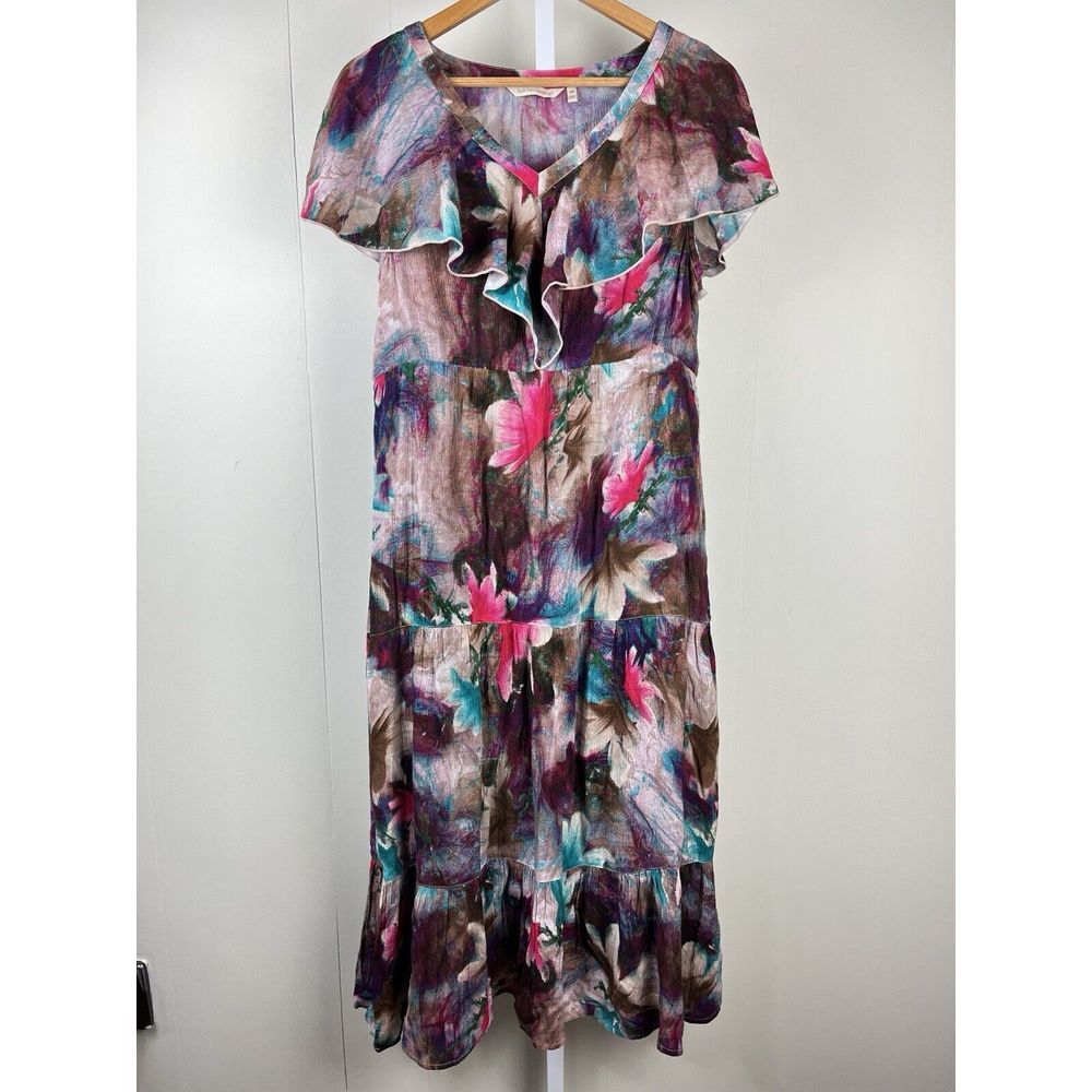 Soft Surroundings Italian Dreams Maxi Dress Multicolor Ruffled Crepe Womens PM